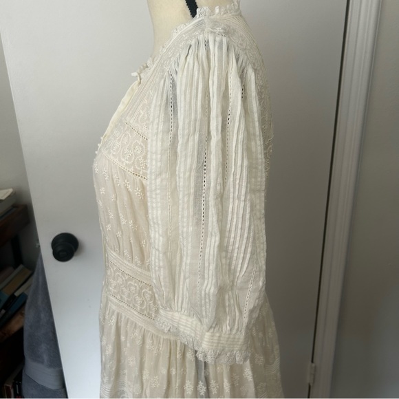 Doen Sz Large Rolande Tiered Embroidered Organic Cotton-Voile Midi Dress in Salt - Picture 15 of 16